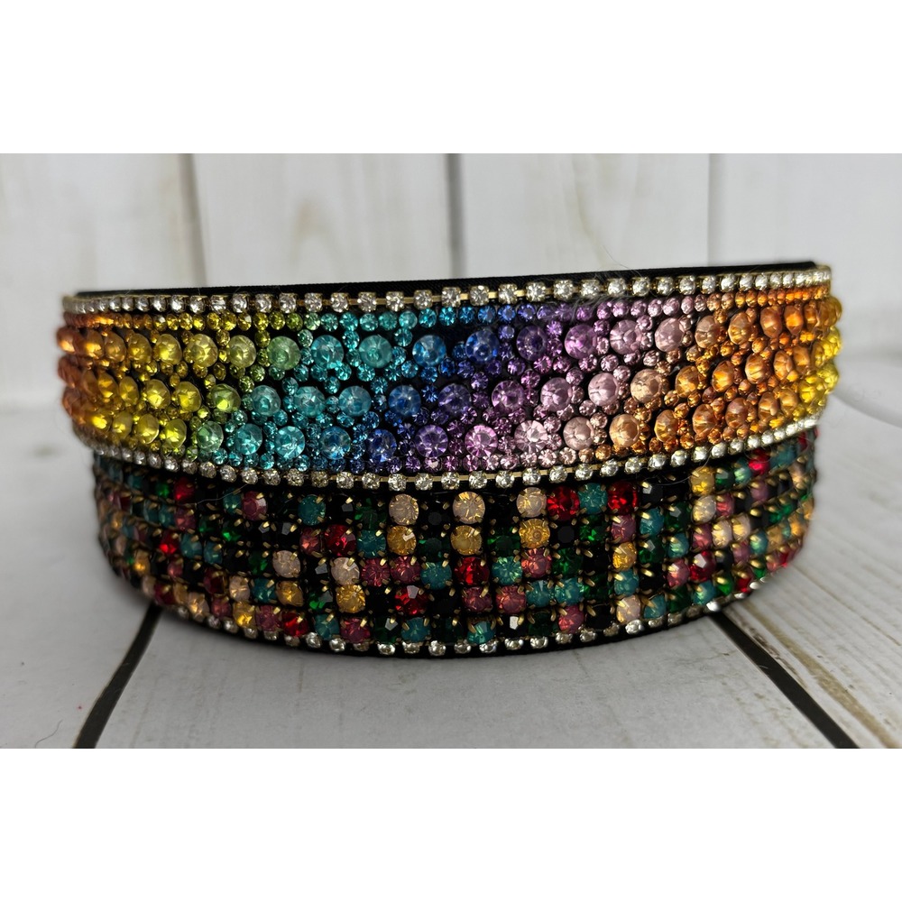 2 Rhinestone Headbands Rainbow Autumn Sparkly Crystal Hair Accessories Multi